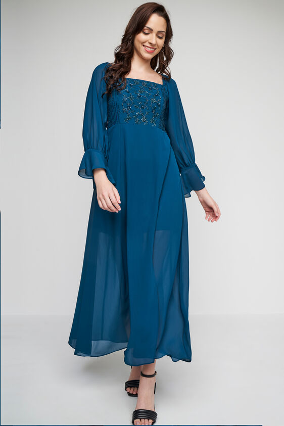 Teal Solid Flared Gown, Teal, image 2